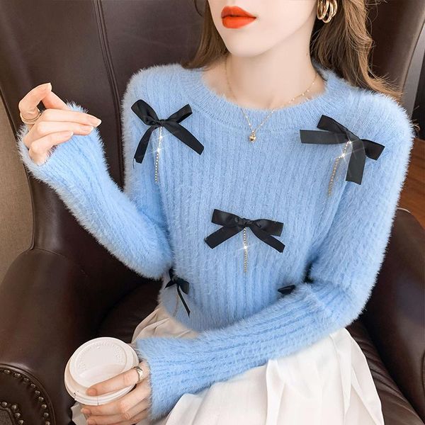 women's sweaters 2021 mohair sweater bow knit short cute autumn winter long sleeve pullover white pink ladies 615h, White;black
women's sweaters 2021 mohair sweater bow knit short cute autumn winter long sleeve pullover white pink ladies 615h, White;black