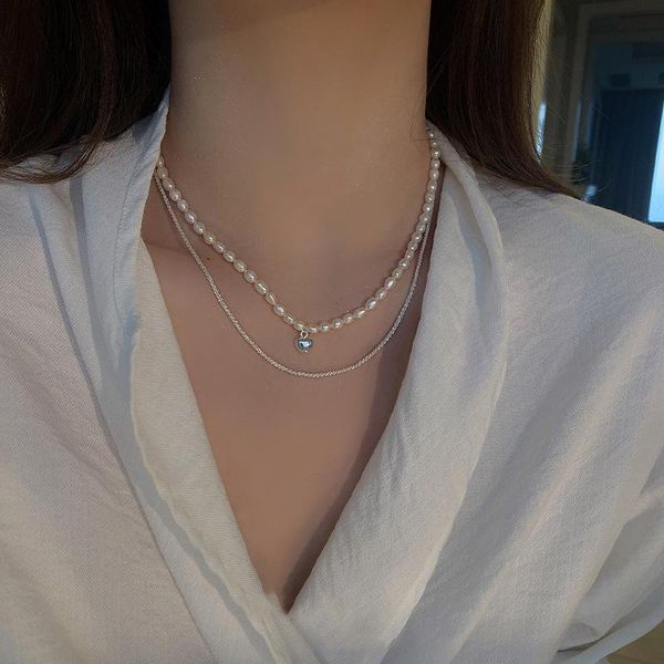 chains natural women's pearl necklace, beautiful double chain pendant, ideal gift, 2021 series, Silver
chains natural women's pearl necklace, beautiful double chain pendant, ideal gift, 2021 series, Silver