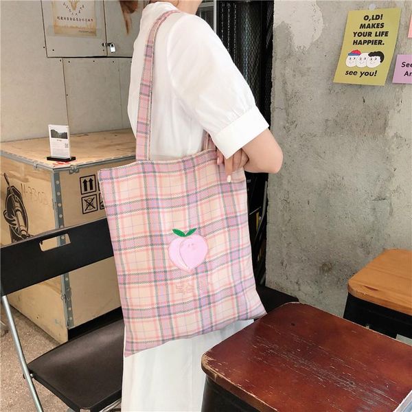 peach duck pear plaid shoulder bag ins art school girl soft cute canvas tote cotton handbags shopping bags
peach duck pear plaid shoulder bag ins art school girl soft cute canvas tote cotton handbags shopping bags