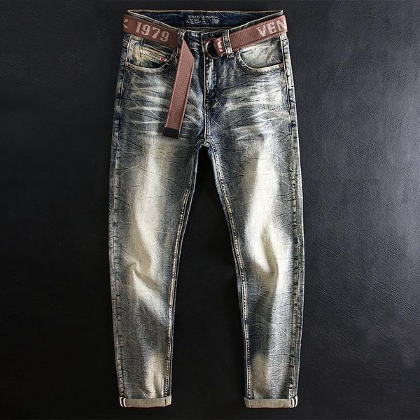 men's jeans european vintage fashion men elastic slim fit ripped retro distressed designer casual denim pants, Blue
men's jeans european vintage fashion men elastic slim fit ripped retro distressed designer casual denim pants, Blue