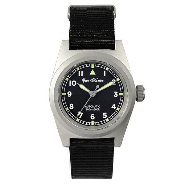 wristwatches san martin mens automatic watches watch military mechanical wristwatch 200m waterproof luminous sapphire nylon strap yn55, Slivery;brown