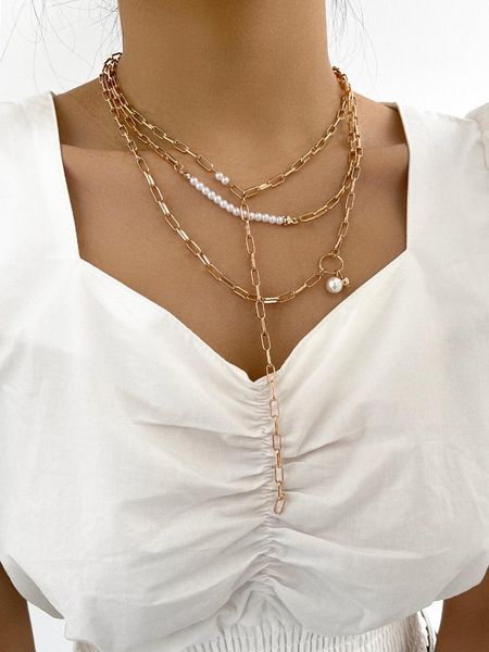 pendant necklaces stillgirl 3 layer vintage pearl gold chain necklace for women kpop punk geometric female fashion jewelry collares femme, Silver
pendant necklaces stillgirl 3 layer vintage pearl gold chain necklace for women kpop punk geometric female fashion jewelry collares femme, Silver