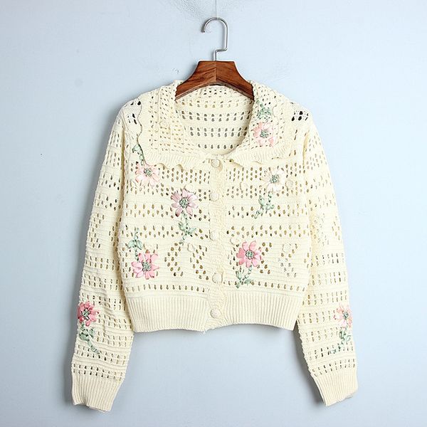 knits women cropped sweater coat doll collar embroidery out single breasted cardigan knitted autumn, White
knits women cropped sweater coat doll collar embroidery out single breasted cardigan knitted autumn, White