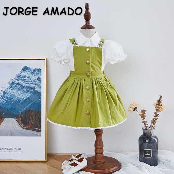 summer kids girls boys 2-pcs sets short sleeves white shirts + sling dress cute style clothes e1010 210610
summer kids girls boys 2-pcs sets short sleeves white shirts + sling dress cute style clothes e1010 210610