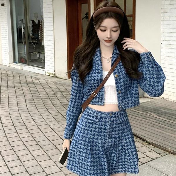 women's tracksuits harajuku girl suit single-breasted short coat high waist pleated mini skirt vintage plaid denim two-piece for female, Gray
women's tracksuits harajuku girl suit single-breasted short coat high waist pleated mini skirt vintage plaid denim two-piece for female, Gray