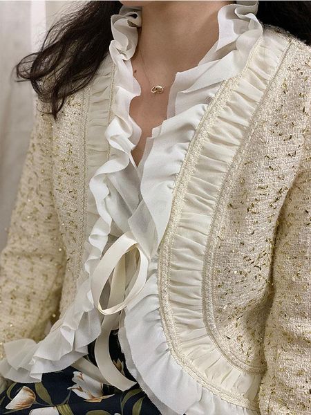 women's jackets short jacket female korean 2021 stitching ruffled tweed coats slim student ladies outwear, Black;brown
women's jackets short jacket female korean 2021 stitching ruffled tweed coats slim student ladies outwear, Black;brown