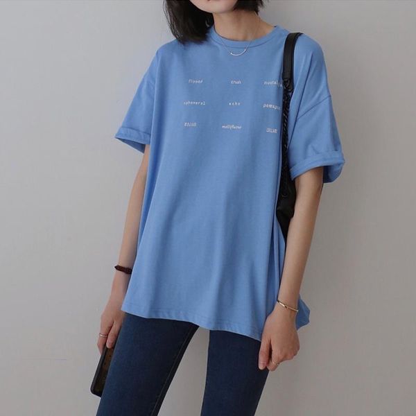 summer women's casual solid color letter pattern round neck short-sleeved loose t-shirt, White
summer women's casual solid color letter pattern round neck short-sleeved loose t-shirt, White