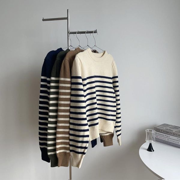women's sweaters autumn round neck striped sweater bubble sleeve winter korean loose thin pullover top, White;black
women's sweaters autumn round neck striped sweater bubble sleeve winter korean loose thin pullover top, White;black
