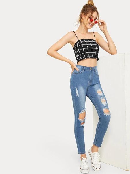 women's jeans 2021 est women hollow stretch zipper ripped distressed skinny high waist pencil denim pants shredded trousers, Blue
women's jeans 2021 est women hollow stretch zipper ripped distressed skinny high waist pencil denim pants shredded trousers, Blue