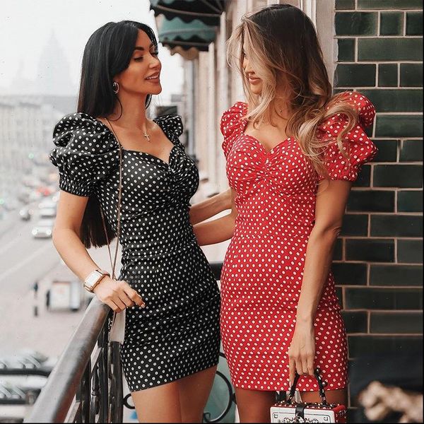 women womens dress elegant puff sleeve polka dot print pleated slimming mini autumn ladies vestidos party dresses, Black;gray
women womens dress elegant puff sleeve polka dot print pleated slimming mini autumn ladies vestidos party dresses, Black;gray