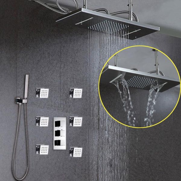 ceiling mounted shower set auto-thermostat control shower system rainfall waterfall brass bathroom jetting massage heads
ceiling mounted shower set auto-thermostat control shower system rainfall waterfall brass bathroom jetting massage heads