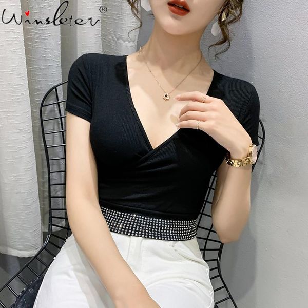women's t-shirt summer european clothes cotton short chic v-neck shiny diamonds women sleeve all match tees t14517a, White
women's t-shirt summer european clothes cotton short chic v-neck shiny diamonds women sleeve all match tees t14517a, White