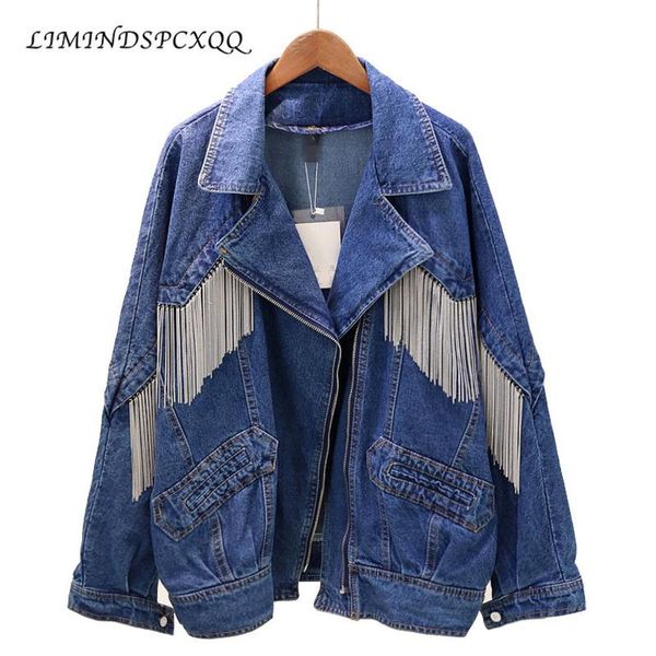 women's jackets 2021 denim long jacket plus size outwear women coats spring autumn loose chain tassel blue cowboy jeans coat female cas, Black;brown
women's jackets 2021 denim long jacket plus size outwear women coats spring autumn loose chain tassel blue cowboy jeans coat female cas, Black;brown
