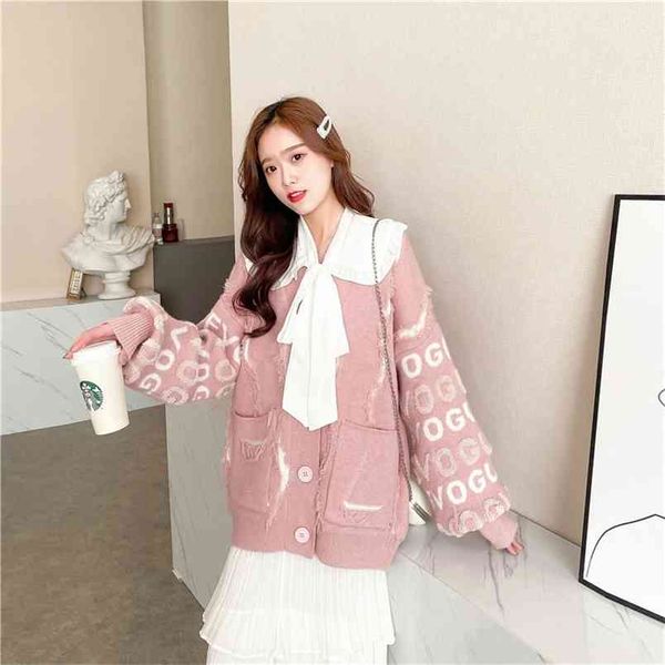 fringed thick sweater cardigan jacket women autumn and winter korean version loose wild letter college style 210427, White;black
fringed thick sweater cardigan jacket women autumn and winter korean version loose wild letter college style 210427, White;black