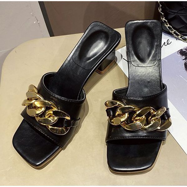women slippers high heels chain pu square toe fashion woman pumps summer sandals outdoor comfort ladies footwear new 2021, Black
women slippers high heels chain pu square toe fashion woman pumps summer sandals outdoor comfort ladies footwear new 2021, Black
