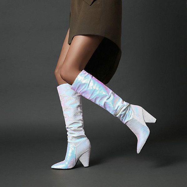 boots sequined leather strange heels knee high women pointed toe western long autumn winter black blue gold silver
boots sequined leather strange heels knee high women pointed toe western long autumn winter black blue gold silver