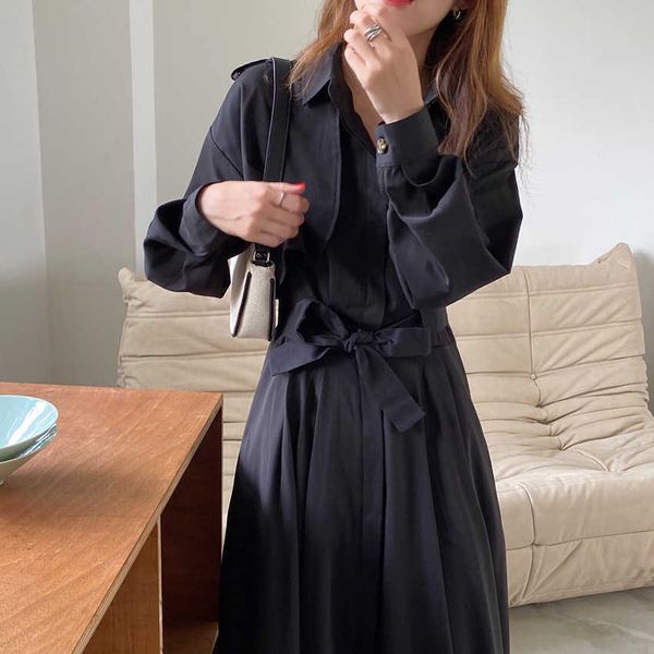 korea style elegant black a line dress high waist long women clothing buttons vestidos 210615, Black;gray
korea style elegant black a line dress high waist long women clothing buttons vestidos 210615, Black;gray