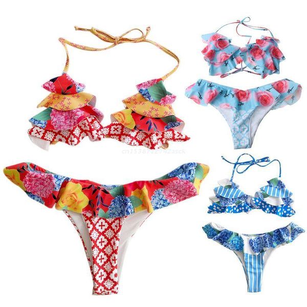 women's swimwear women 2 piece bikini set halter ruffles brazilian triangle swimsuit boho colorful floral print push up bathing suit dr, White;black
women's swimwear women 2 piece bikini set halter ruffles brazilian triangle swimsuit boho colorful floral print push up bathing suit dr, White;black