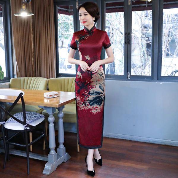 ethnic clothing rayon high split print cheongsam lady qipao mandarin collar long bride wedding party dress gown vintage button vestidos, Red
ethnic clothing rayon high split print cheongsam lady qipao mandarin collar long bride wedding party dress gown vintage button vestidos, Red