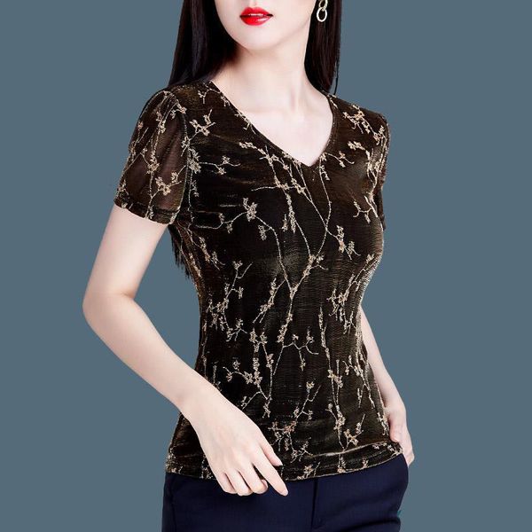 women summer style mesh blouses shirts lady casual short sleeve v-neck slim leaf printed blusas df3736, White
women summer style mesh blouses shirts lady casual short sleeve v-neck slim leaf printed blusas df3736, White