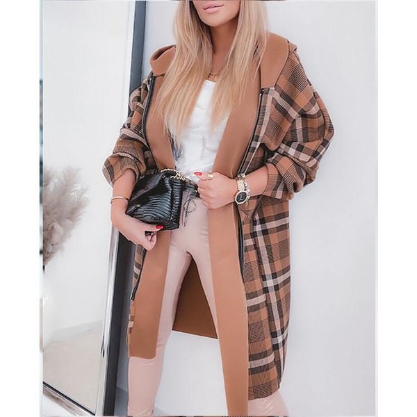 women's trench coats 2021 winter hooded women jacket down overcoat warm plaid long coat oversize thick woolen blends retro female casua, Tan;black
women's trench coats 2021 winter hooded women jacket down overcoat warm plaid long coat oversize thick woolen blends retro female casua, Tan;black
