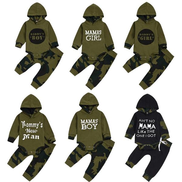 clothing sets 0-12m born baby boy girl long sleeve letter print hooded bodysuit camouflage pant trouser 2pcs set, White 
clothing sets 0-12m born baby boy girl long sleeve letter print hooded bodysuit camouflage pant trouser 2pcs set, White