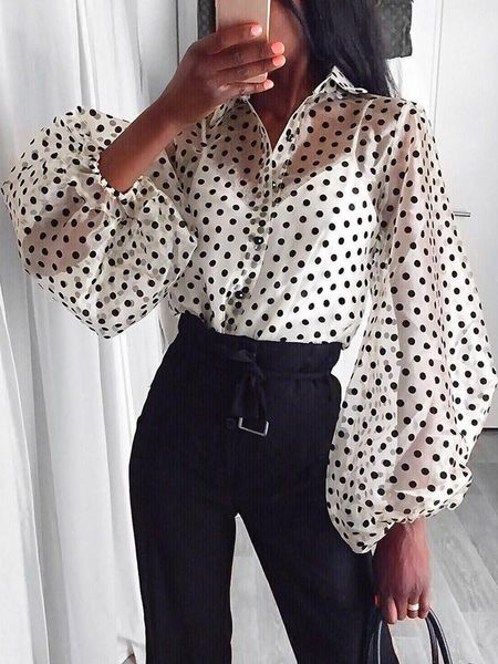 mesh sheer blouse women see through lantern long sleeve dot printed pearl button transparent white shirt female women's blouses &
mesh sheer blouse women see through lantern long sleeve dot printed pearl button transparent white shirt female women's blouses &