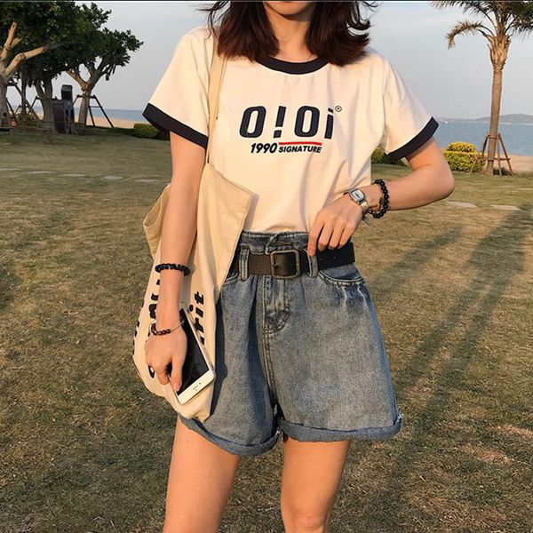 women's t-shirt letter short-sleeved female students loose streetwear gothic tshirt plus size, White
women's t-shirt letter short-sleeved female students loose streetwear gothic tshirt plus size, White