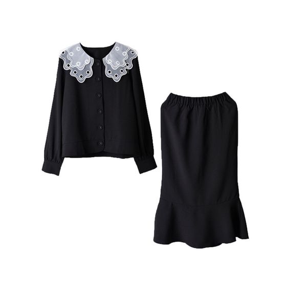 autumn spring korea sailor collar full lantern sleeve hollow out elastic dress women suit trumpet mermaid skirt 210510, Black;gray
autumn spring korea sailor collar full lantern sleeve hollow out elastic dress women suit trumpet mermaid skirt 210510, Black;gray