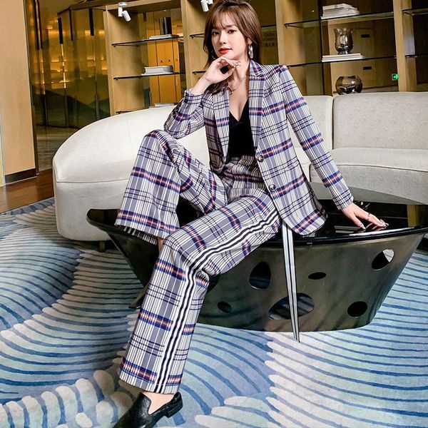 women's two piece pants plaid suits jacket and trouser ladies formal women slim 2 set blazer for business work wear, White
women's two piece pants plaid suits jacket and trouser ladies formal women slim 2 set blazer for business work wear, White
