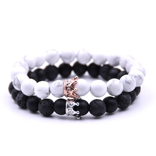 trendy black white stone beads with gold silver color alloy crown bracelet for women men couple bangles jewelry lovers, Golden;silver
trendy black white stone beads with gold silver color alloy crown bracelet for women men couple bangles jewelry lovers, Golden;silver