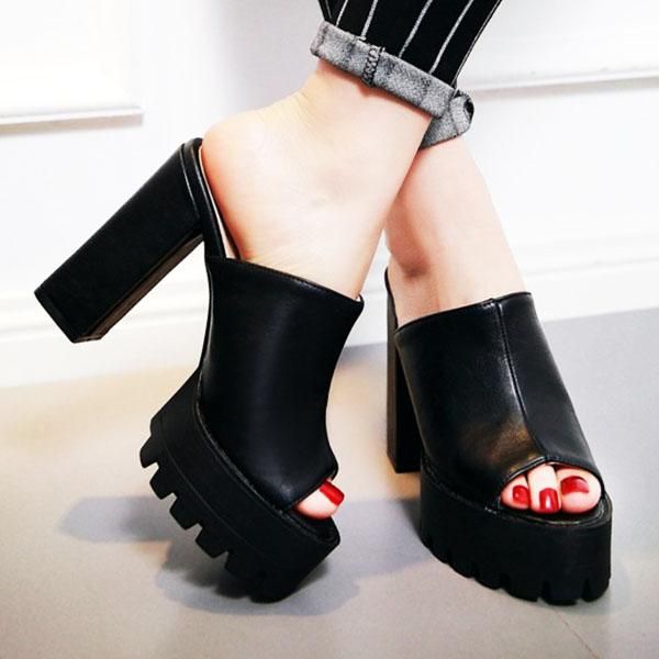 women high heel slipper platform square heels slip on mules shoes peep toe party lady flip flops skid resistance slippers, Black
women high heel slipper platform square heels slip on mules shoes peep toe party lady flip flops skid resistance slippers, Black