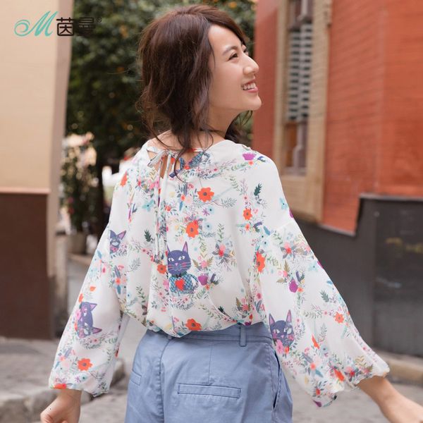 blouses summer both front back pure and fresh printing loose lantern sleeve chiffon blouse pd66, White
blouses summer both front back pure and fresh printing loose lantern sleeve chiffon blouse pd66, White