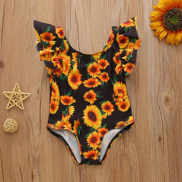 children's suit summer children's one piece sunflower flower open back girls' swimsuit, Black
children's suit summer children's one piece sunflower flower open back girls' swimsuit, Black