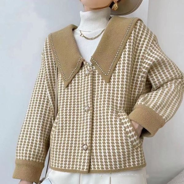 women's sweater coat new lapel houndstooth single-breasted cardigan casual jacket #567, White;black
women's sweater coat new lapel houndstooth single-breasted cardigan casual jacket #567, White;black