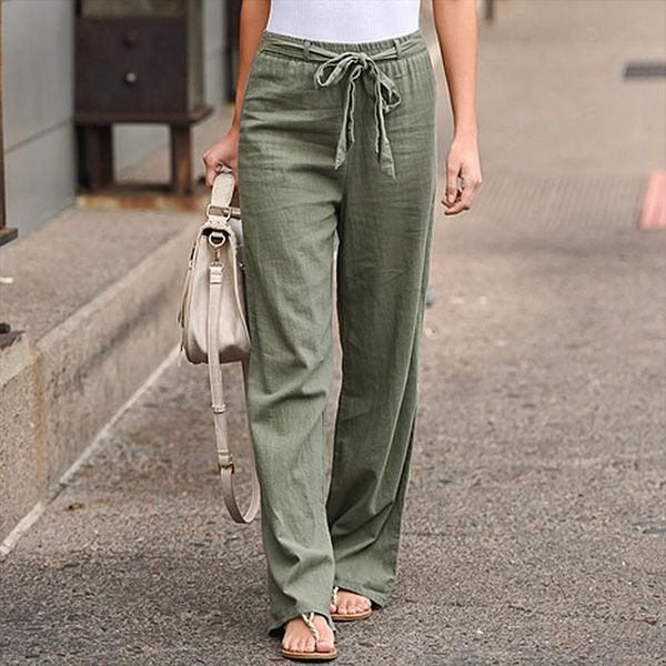 wide leg solid color bow women pant sash high waist cotton long trousers loose, Black;white
wide leg solid color bow women pant sash high waist cotton long trousers loose, Black;white