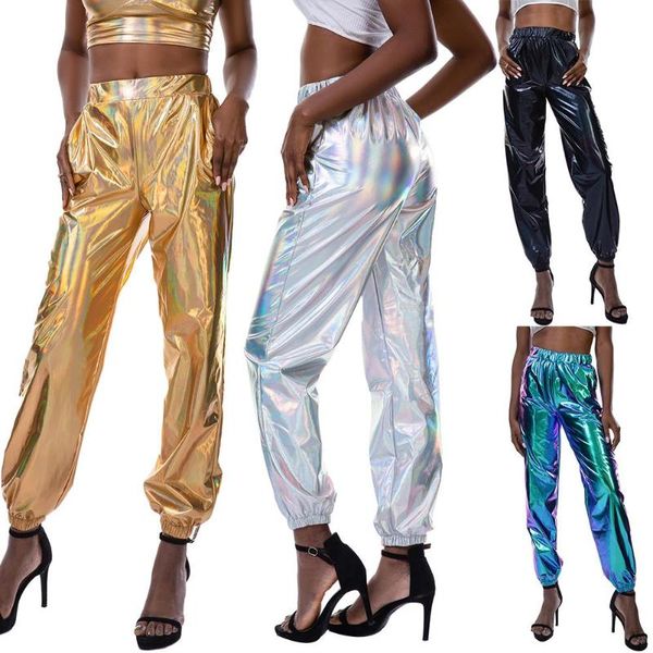women's pants & capris hip hop women holographic night club elastic high waist long trousers, Black;white
women's pants & capris hip hop women holographic night club elastic high waist long trousers, Black;white