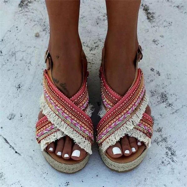 women's sandals tassle bohemia flat platform female cross shoes beach summer ladies buckle ankle strap casual plus size woman, Black
women's sandals tassle bohemia flat platform female cross shoes beach summer ladies buckle ankle strap casual plus size woman, Black