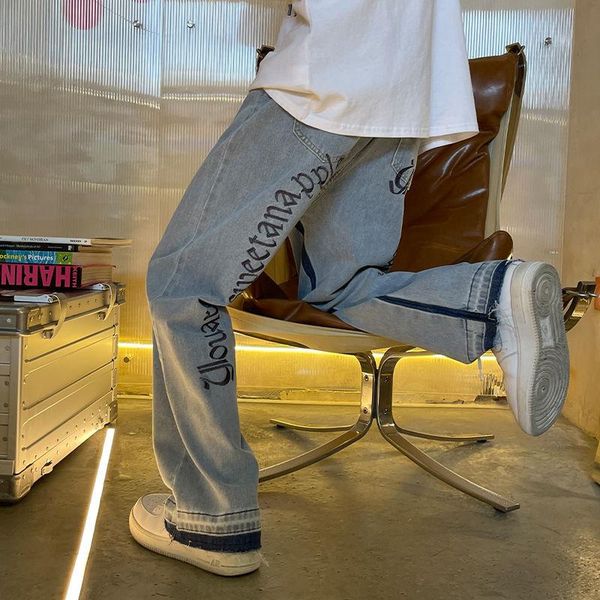 men's jeans printed letter straight trendy retro hiphop wide-leg pants washed loose thick trousers, Blue
men's jeans printed letter straight trendy retro hiphop wide-leg pants washed loose thick trousers, Blue