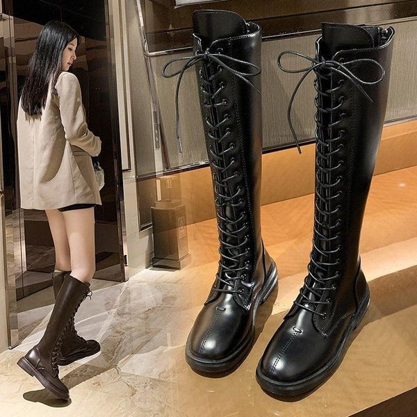 boots long women's 2021 spring and autumn single high knight, Black