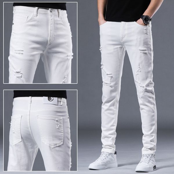 jean fashion jeans hong kong summer white men's slim little feet korean casual stretch hole brand pants men, Blue
jean fashion jeans hong kong summer white men's slim little feet korean casual stretch hole brand pants men, Blue