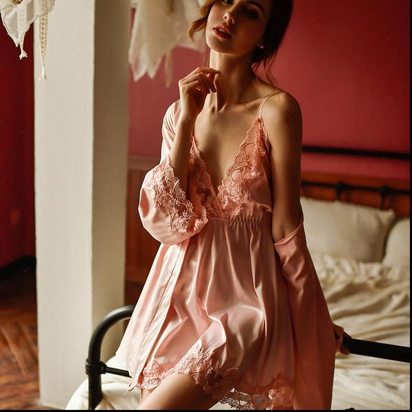 the ice silk robe women sleepwear suit home clothes amp gown sets thin nightdress, Black;red
the ice silk robe women sleepwear suit home clothes amp gown sets thin nightdress, Black;red