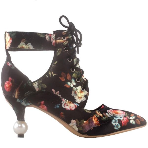 dress shoes lf60424 show story retro floral lace-up cut-out pointed toe exquisite pearl heel ankle bootie, Black
dress shoes lf60424 show story retro floral lace-up cut-out pointed toe exquisite pearl heel ankle bootie, Black