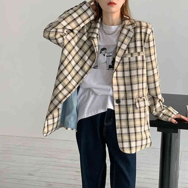 women's suits & blazers temper suit collar small korean style loose and thin plaid jacket e8rx, White;black
women's suits & blazers temper suit collar small korean style loose and thin plaid jacket e8rx, White;black