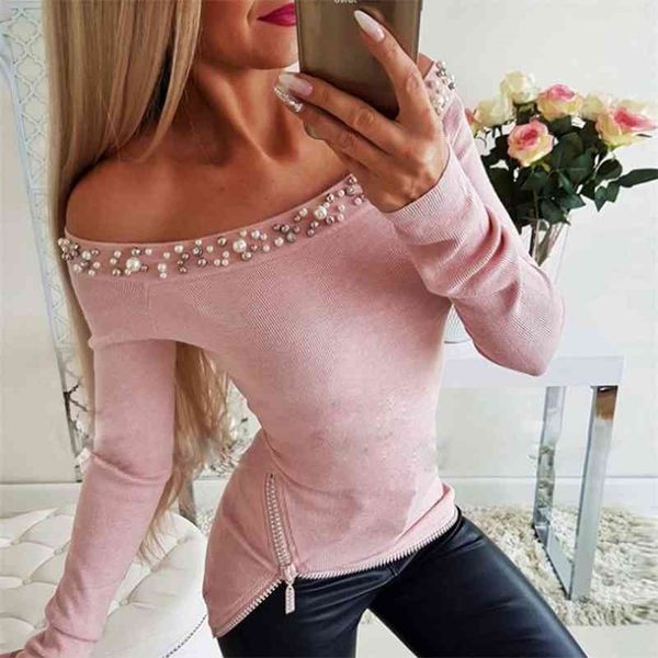 women blouses off shoulder pearl shirt slim fit long sleeve spring autumn shirt bodycon solid new design zipper blusas 210323, White
women blouses off shoulder pearl shirt slim fit long sleeve spring autumn shirt bodycon solid new design zipper blusas 210323, White