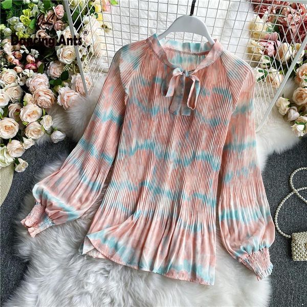 women gradients tie-dyed shirts stand collar long lantern sleeve high waist lace up bow french chic autumn female vintage blouse women', White
women gradients tie-dyed shirts stand collar long lantern sleeve high waist lace up bow french chic autumn female vintage blouse women', White