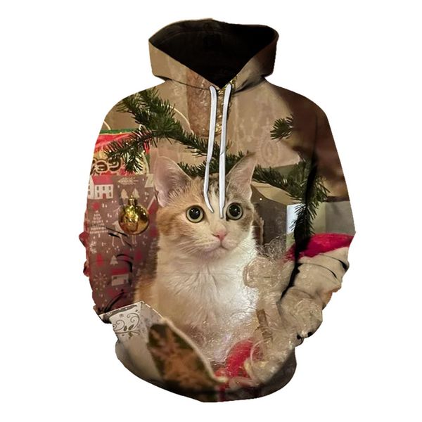 men's christmas cute cat pattern 3d printing long-sleeved hooded sweater, White;black
men's christmas cute cat pattern 3d printing long-sleeved hooded sweater, White;black