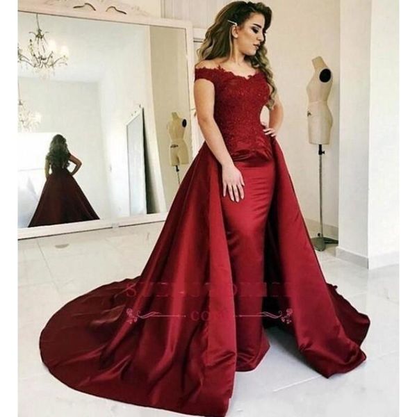 party dresses glamorous dark red evening with detachable train 2021 off shoulder lace appliqued satin formal prom gowns overskirt, White;black
party dresses glamorous dark red evening with detachable train 2021 off shoulder lace appliqued satin formal prom gowns overskirt, White;black