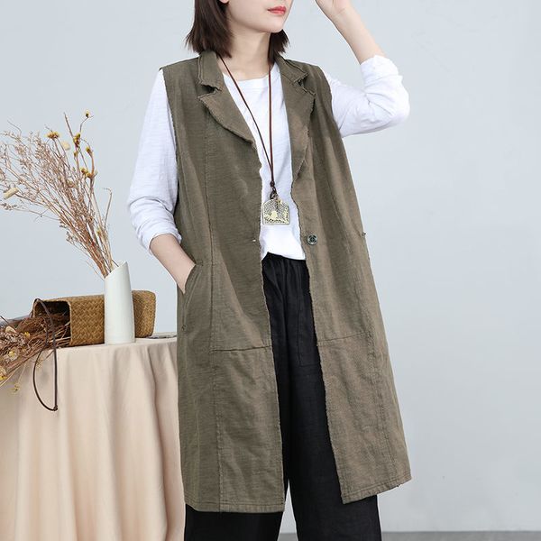 literary and versatile loose slub cotton large size long sleeveless vest trench coat casual jacket upper k269 rn9g, Black;brown
literary and versatile loose slub cotton large size long sleeveless vest trench coat casual jacket upper k269 rn9g, Black;brown