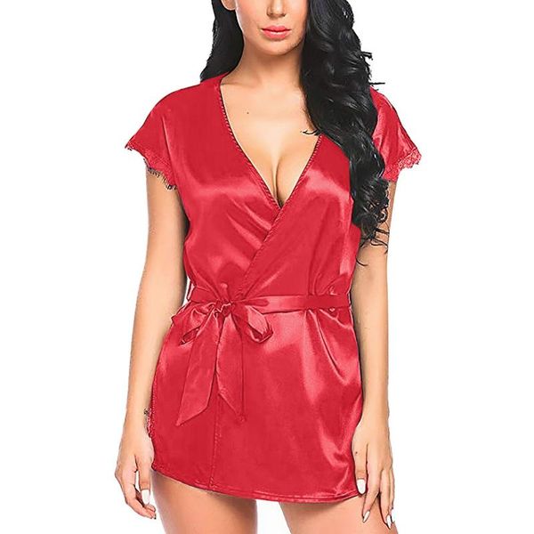 women's sleepwear women lace satin nightgown lingerie v neck night dress loose plus size silk, Black;red
women's sleepwear women lace satin nightgown lingerie v neck night dress loose plus size silk, Black;red